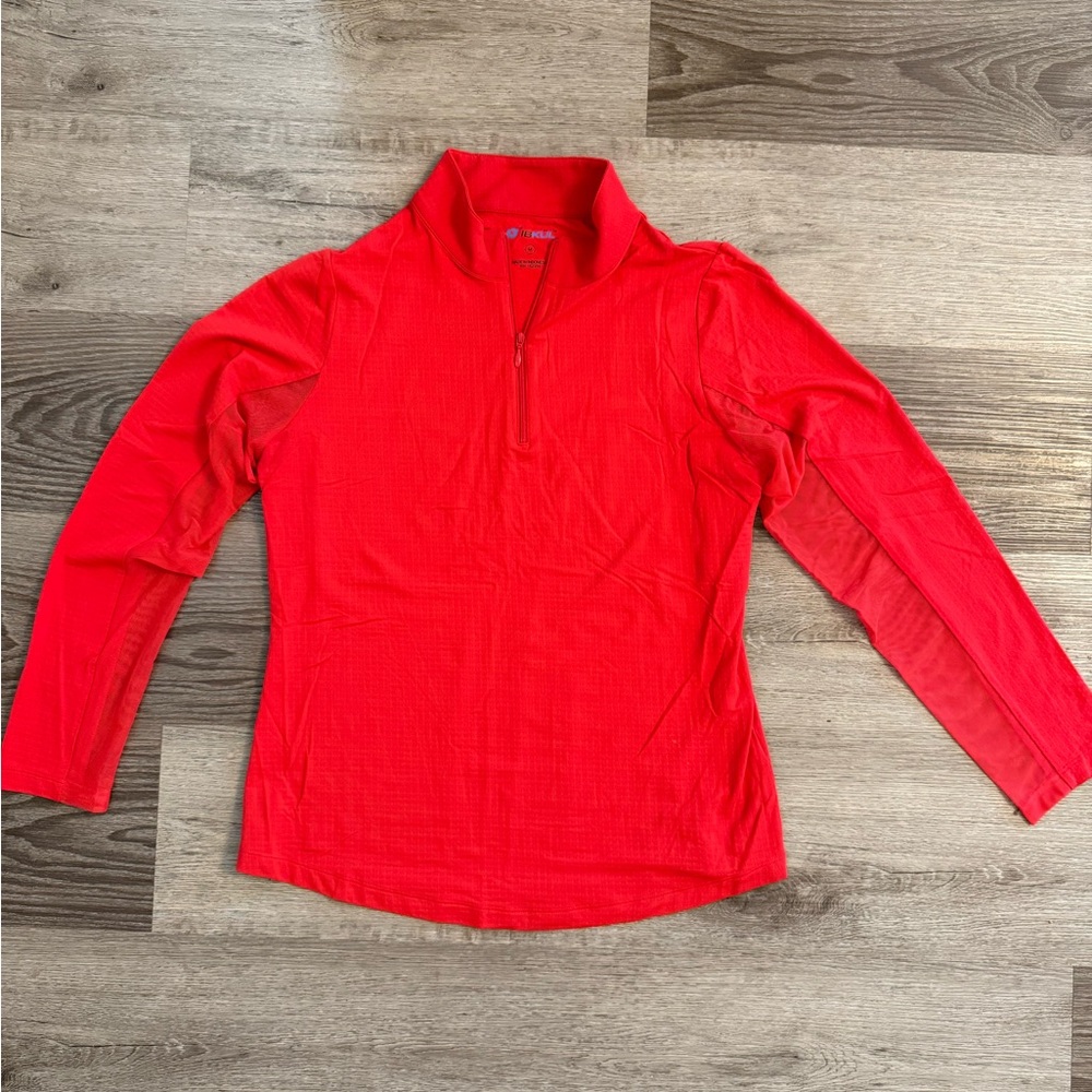 IBKUL Red Long Sleeve Quarter-Zip Top